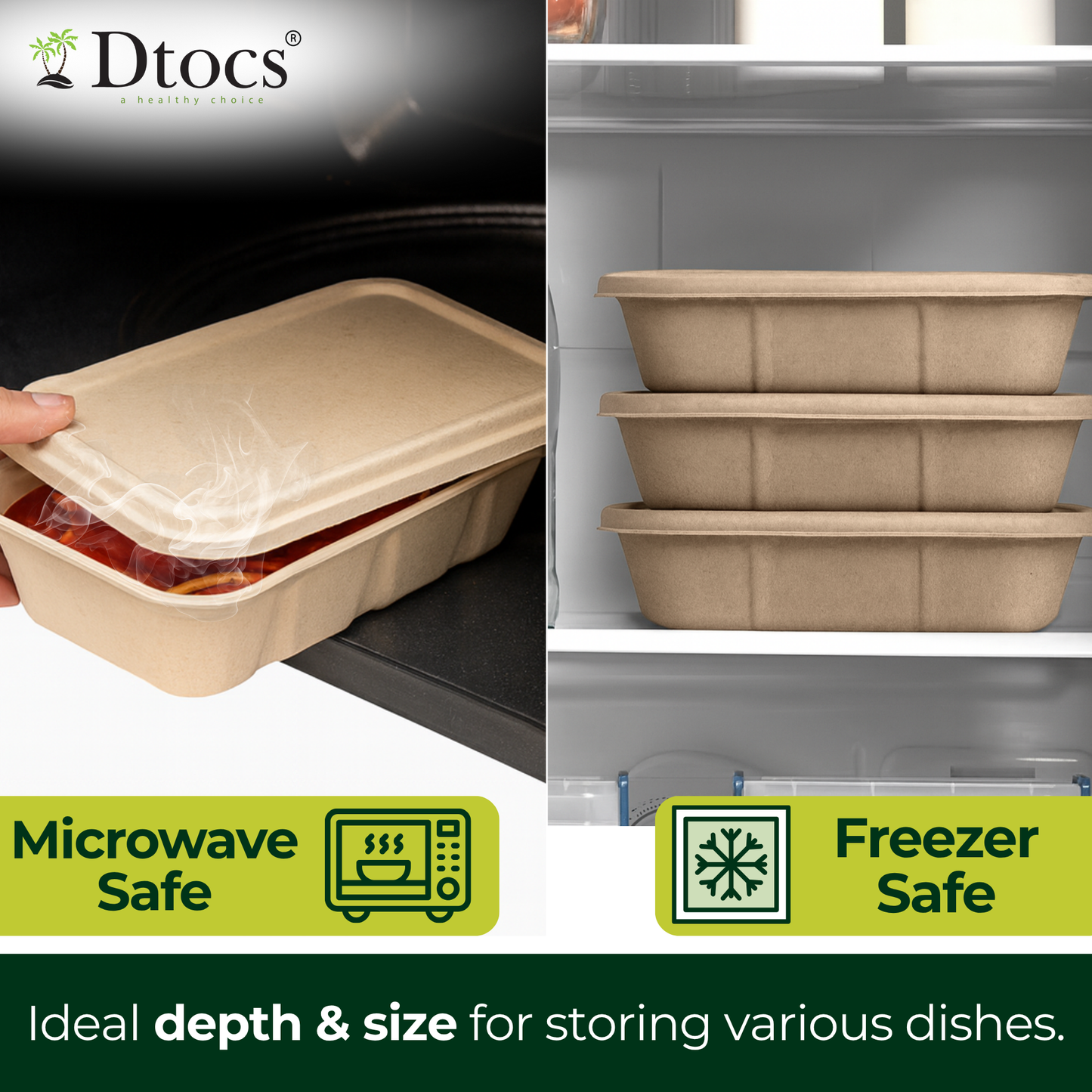 Dtocs Bamboo Fiber Meal Prep Containers with Lids 1350 ml, 40 Pcs | Bagasse Like Bamboo Disposable Container for Lunch, Salad, To Go Meal Box