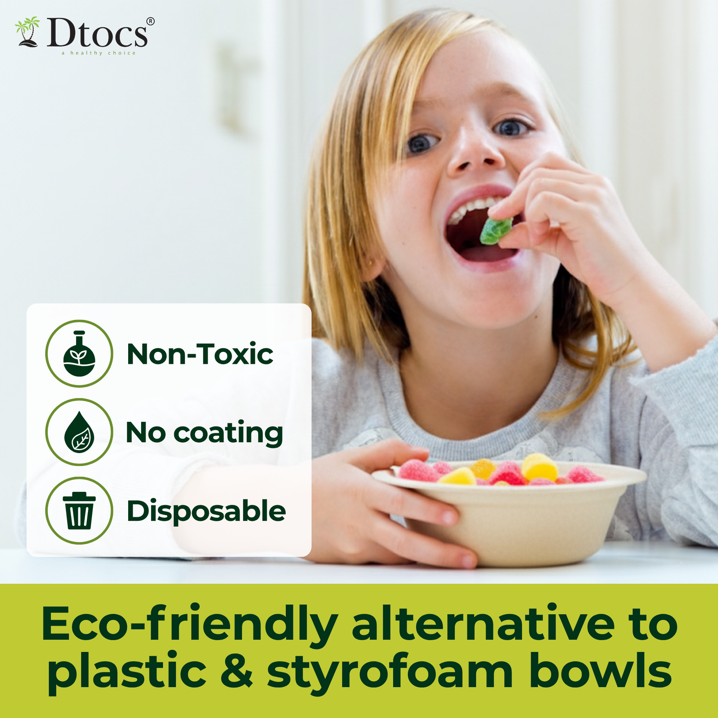 Dtocs Bamboo Fiber Disposable Bowls – 12 Oz, 200 Pk | Eco Friendly Biodegradable Small Bowl