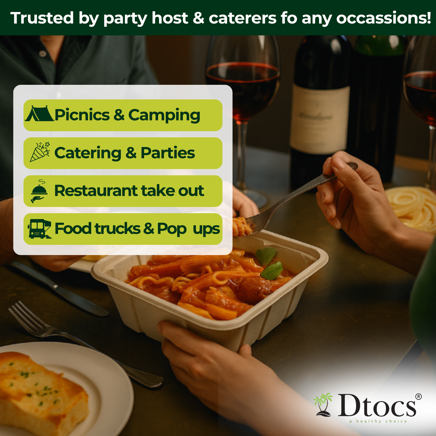 Dtocs Bamboo Fiber Meal Prep Containers with Lids 1350 ml, 40 Pcs | Bagasse Like Bamboo Disposable Container for Lunch, Salad, To Go Meal Box