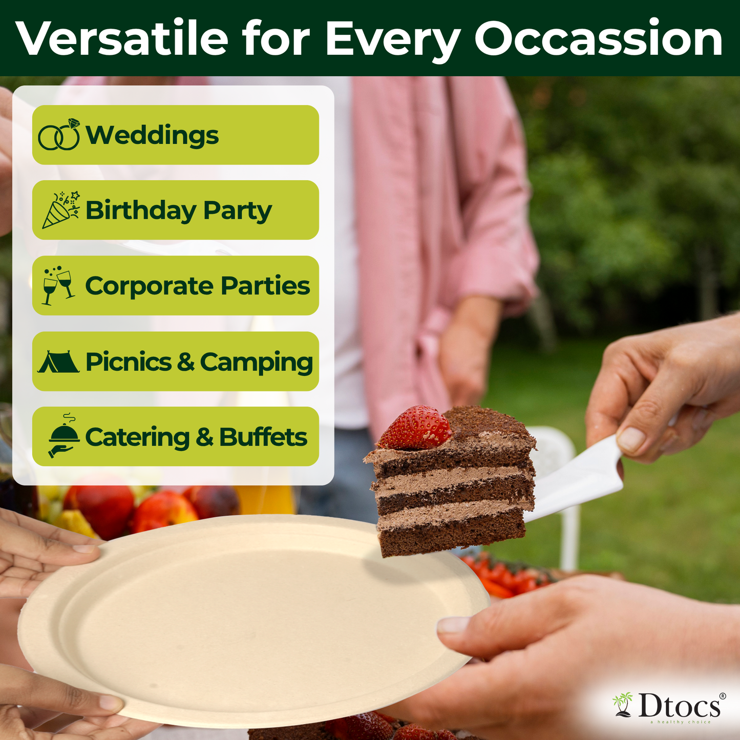 Dtocs Bamboo Fiber Plates 9 Inch Round (50 Pcs)