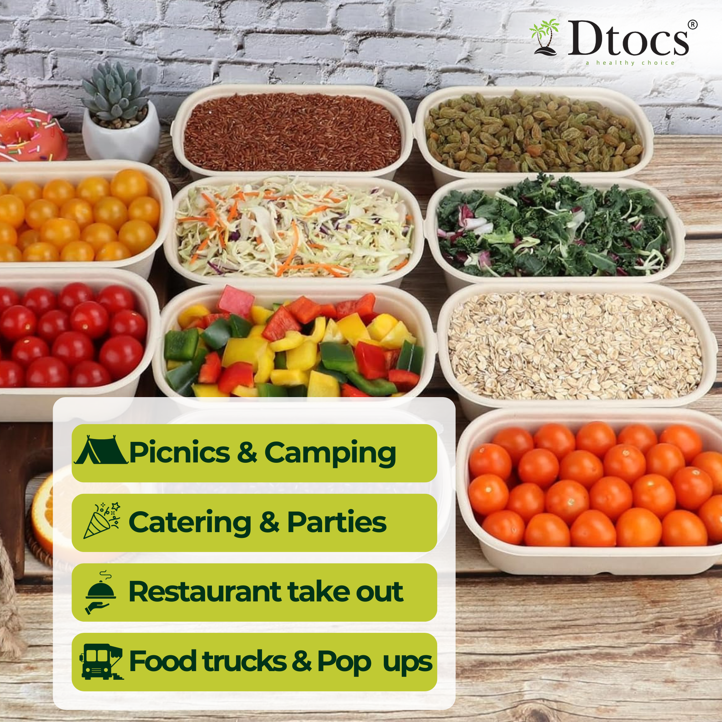 Dtocs Bamboo Fiber Meal Prep Containers with Lids 28 Oz, 50 Pcs | Bagasse Like Bamboo Disposable Container