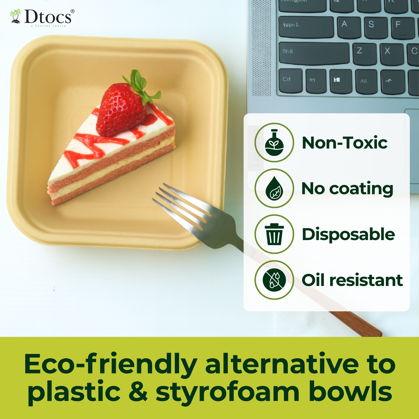 Dtocs Bamboo Fiber Disposable Bowls – 32 Oz, 50 Pk | Bamboo Round Bowl | Microwavable Bagasse Bowl like Soup, Cake, Salsa, Salad bowls