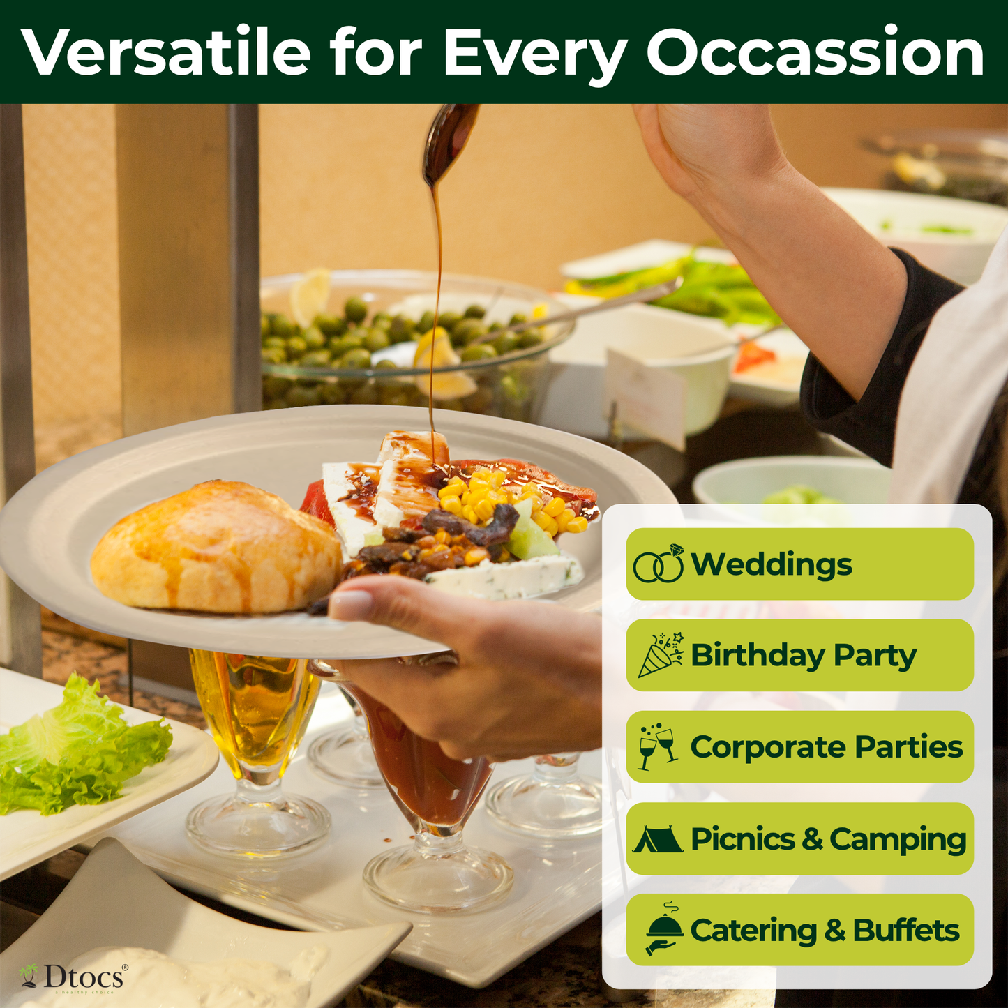 Dtocs Bamboo Fiber Plates 10 Inch Round (50 Pcs)