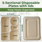 Dtocs Bamboo Fiber 5-Compartment Plates With Lids (20 Sets) | 11 Inch Compostable Sectional Lunch Trays