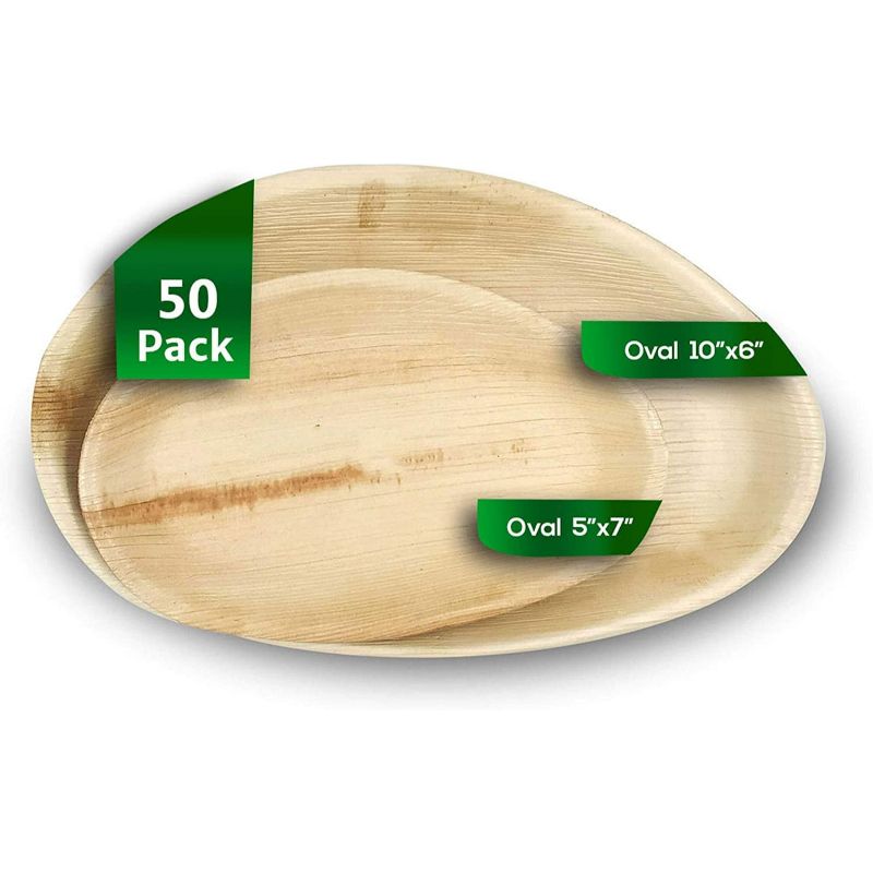 Dtocs Palm Leaf Oval Plate Party Pack | 10"x6" Designer Plate & 5"x7" Plate Set