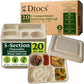 Dtocs Bamboo Fiber 5-Compartment Plates With Lids (20 Sets) | 11 Inch Compostable Sectional Lunch Trays