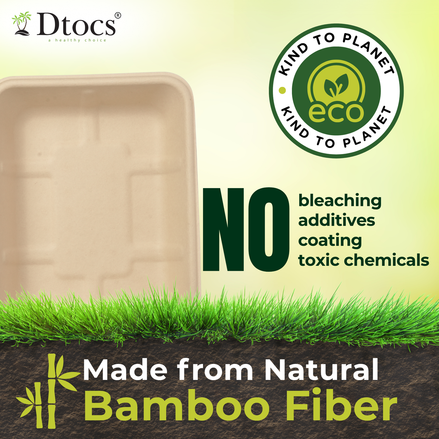 Dtocs Bamboo Fiber Meal Prep Containers with Lids 1350 ml, 40 Pcs | Bagasse Like Bamboo Disposable Container for Lunch, Salad, To Go Meal Box