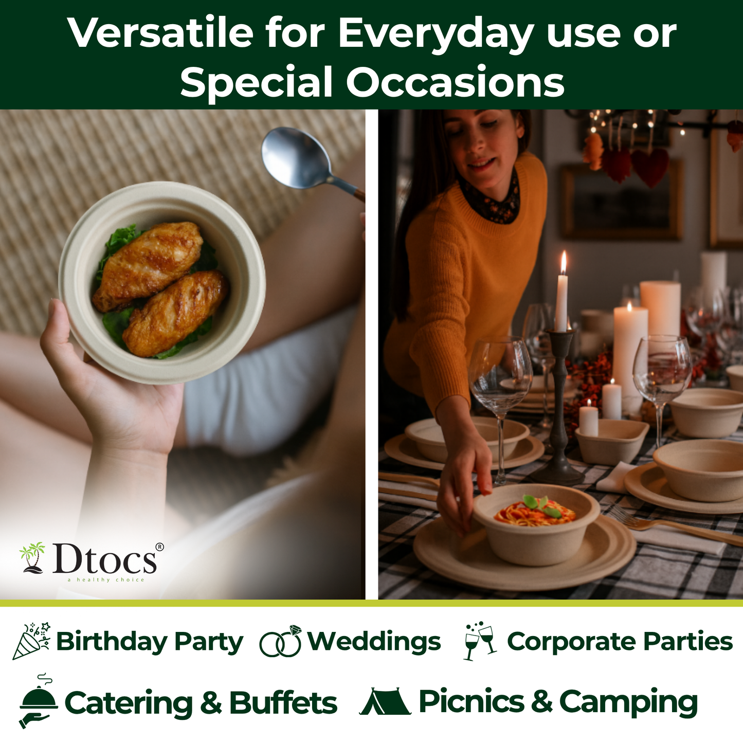 Dtocs Bamboo Fiber Disposable Bowls – 12 Oz, 200 Pk | Eco Friendly Biodegradable Small Bowl