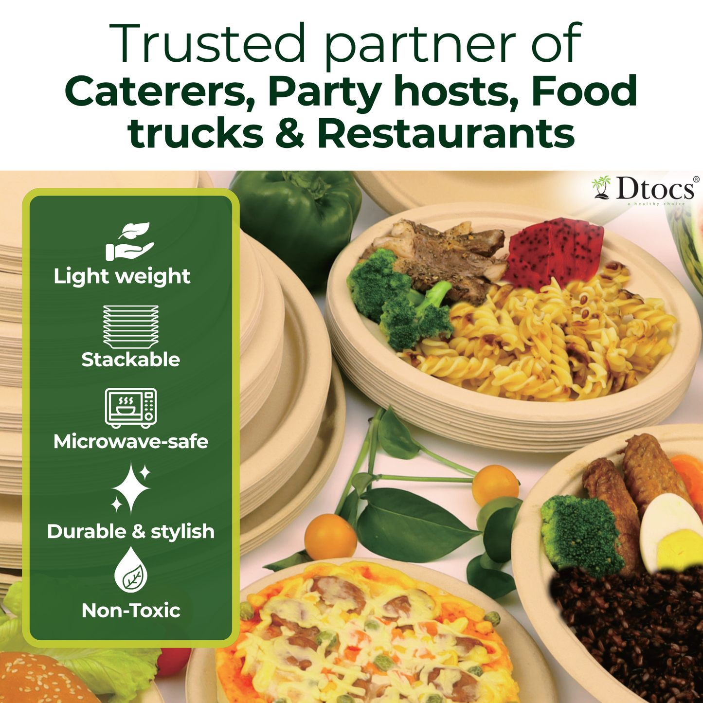 Dtocs Bamboo Fiber Plates 9 Inch Round (50 Pcs)