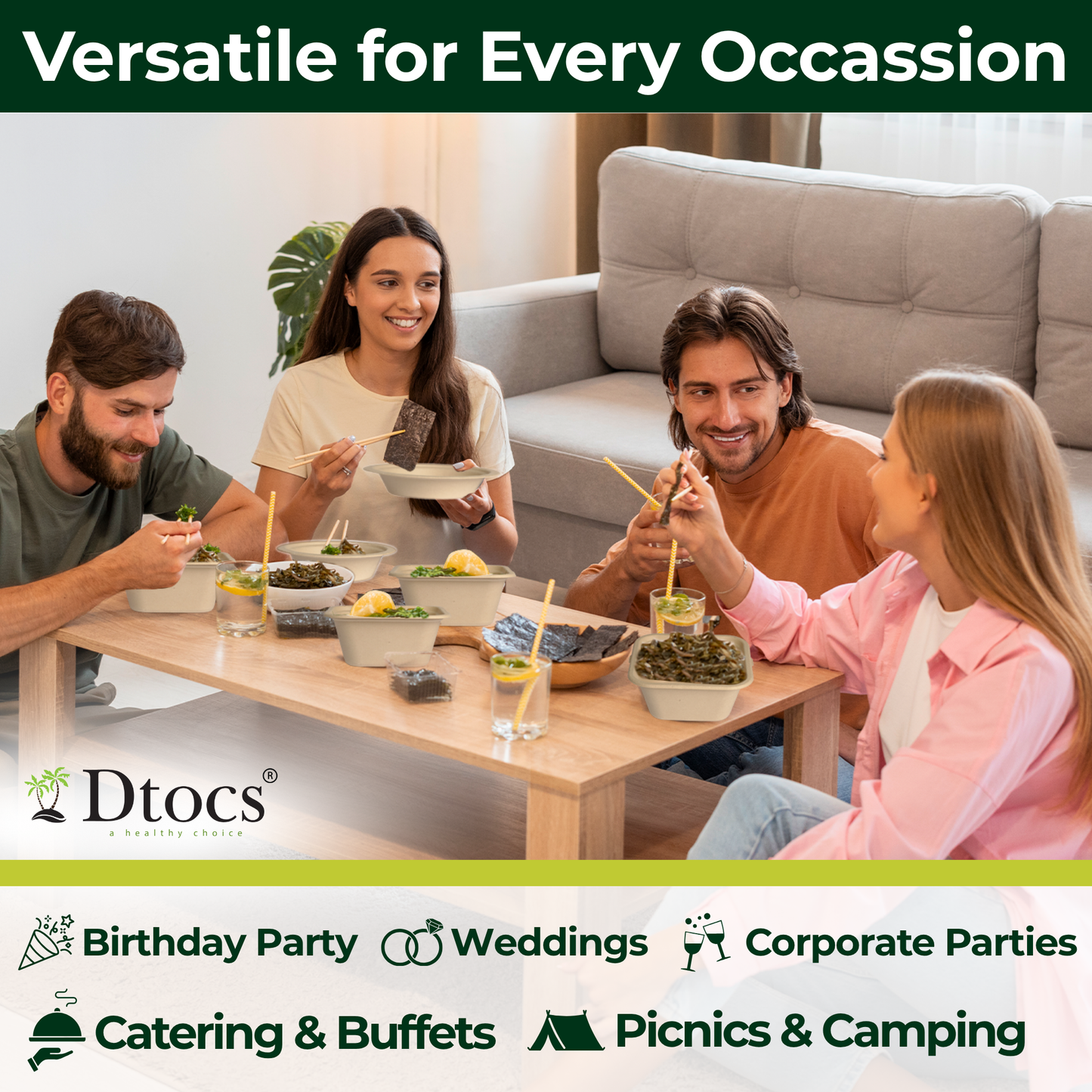 Dtocs Bamboo Fiber Disposable Bowls – 32 Oz, 50 Pk | Bamboo Round Bowl | Microwavable Bagasse Bowl like Soup, Cake, Salsa, Salad bowls