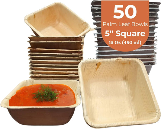 5" Square Disposable Bowls (50) | Palm Leaf Bowls