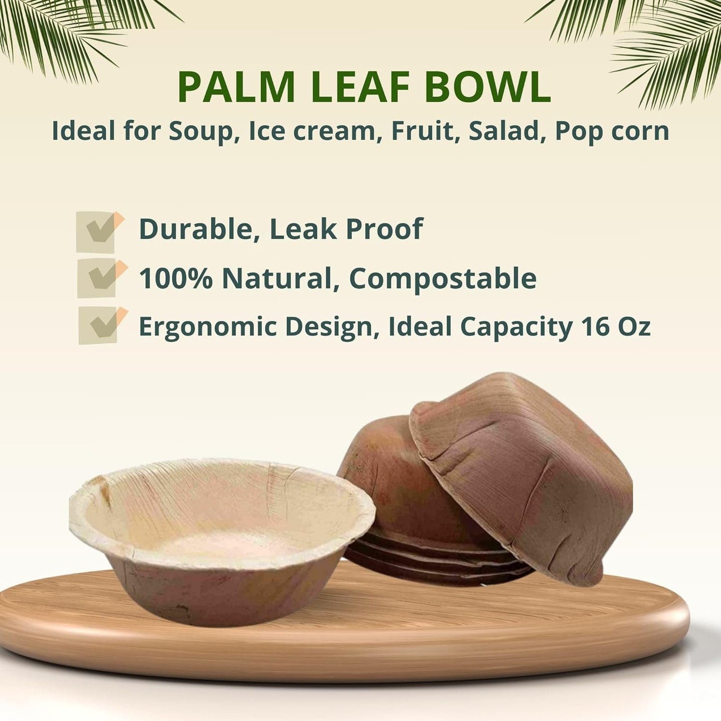 5.5" Round Disposable Bowls (50) | Palm Leaf Bowls