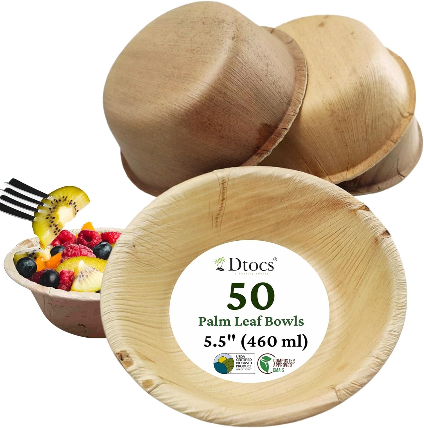 5.5" Round Disposable Bowls (50) | Palm Leaf Bowls