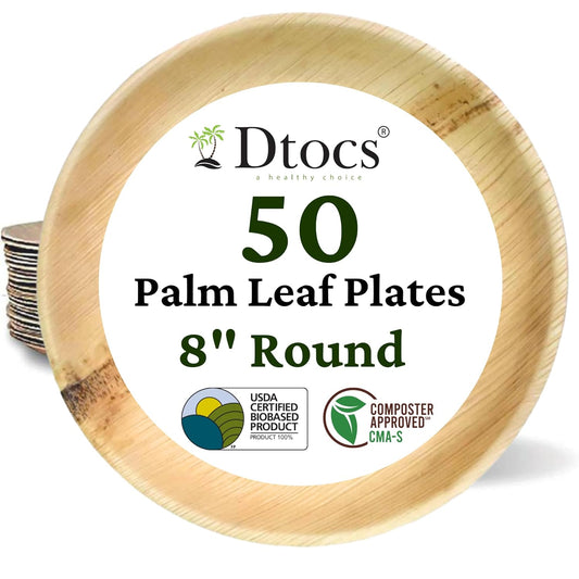 50 Sturdy 8" Round Palm Leaf Disposable Party Plates