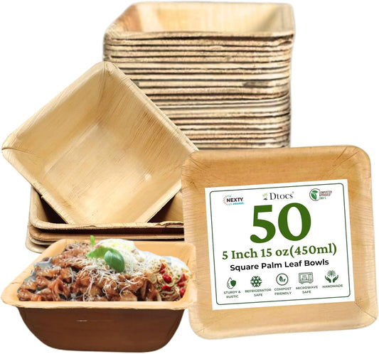 5" Square Disposable Bowls (50) | Palm Leaf Bowls