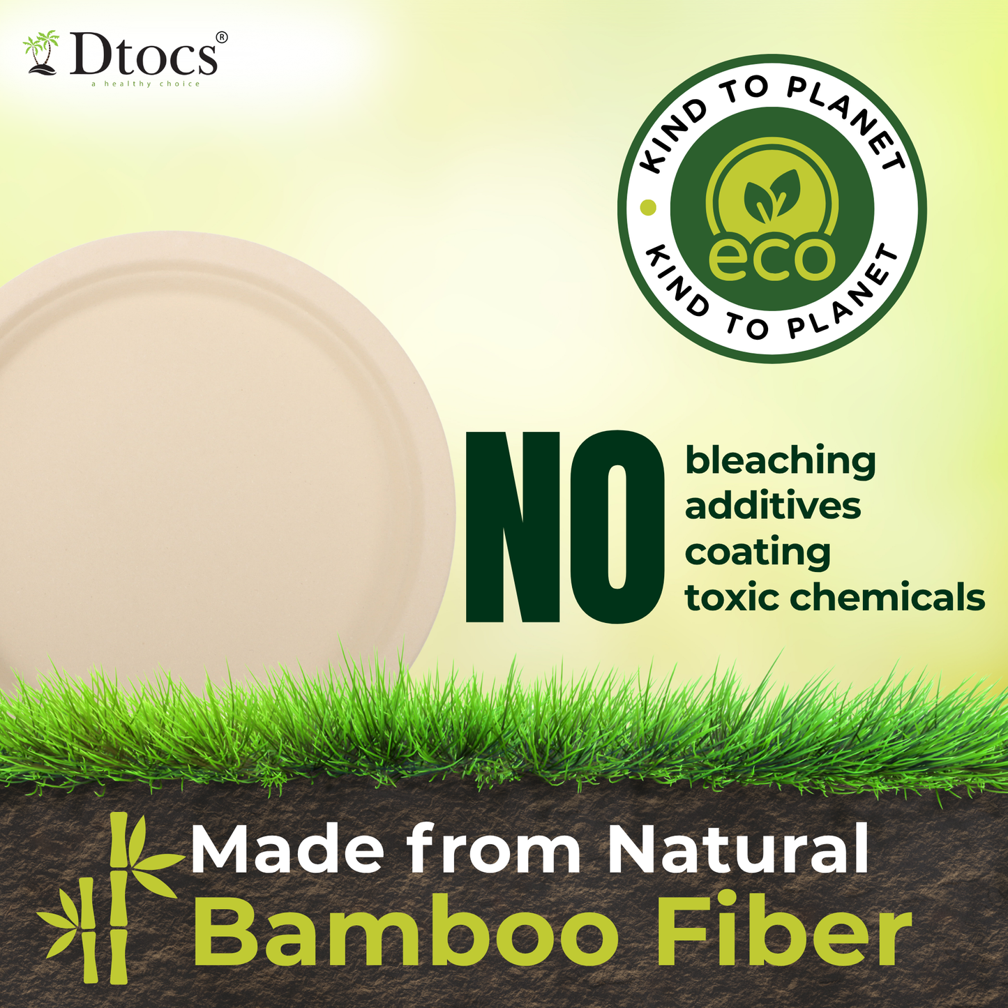 Dtocs Bamboo Fiber Plates 9 Inch Round (50 Pcs)