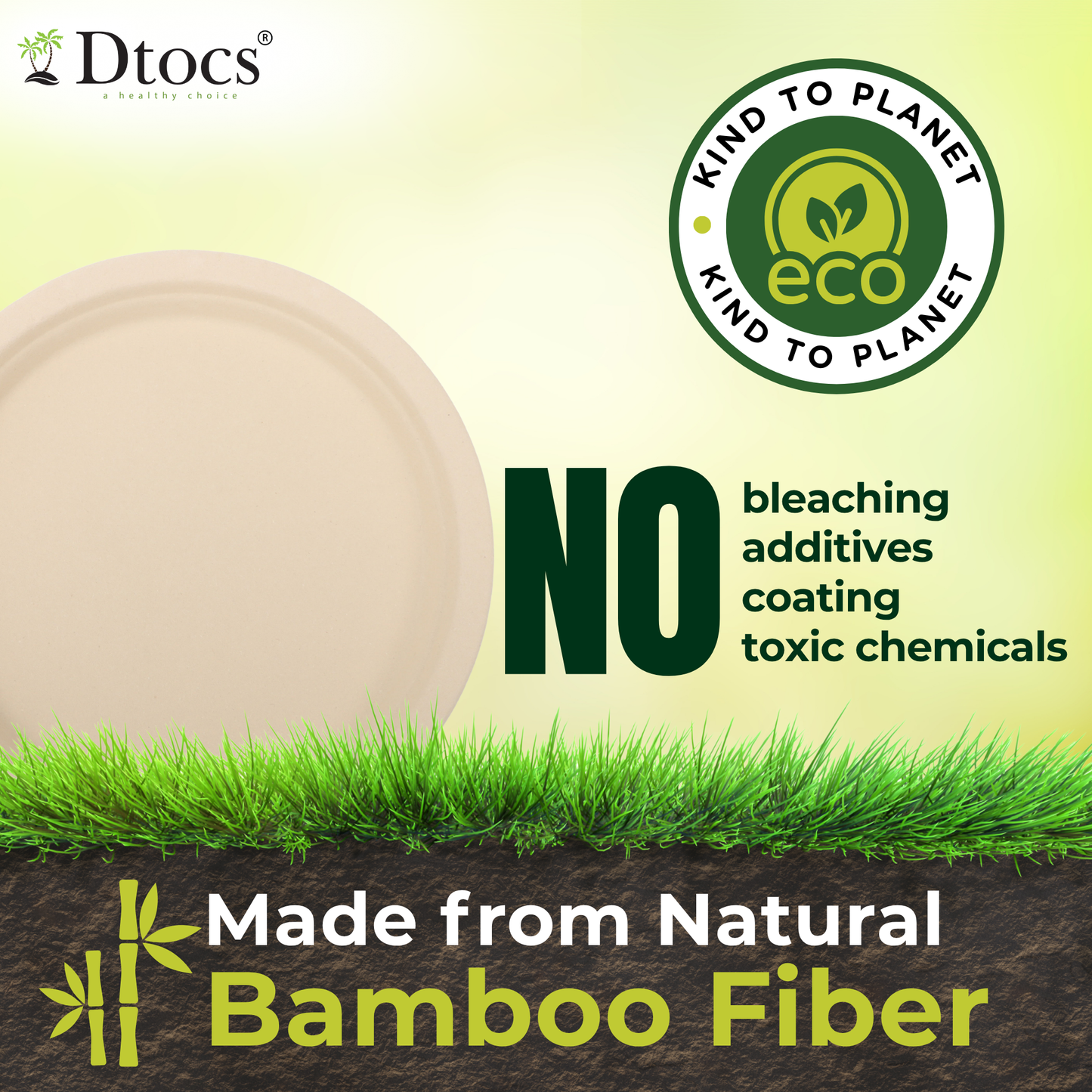 Dtocs Bamboo Fiber Plates 10 Inch Round (50 Pcs)