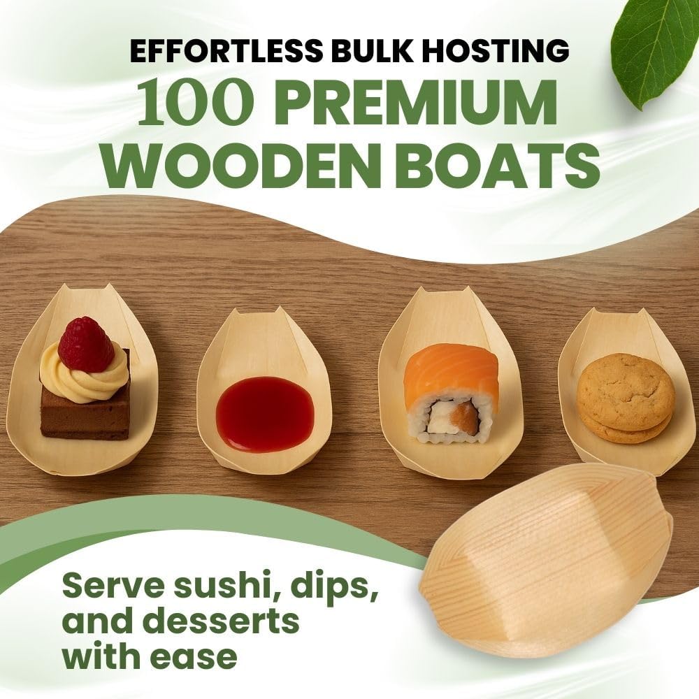 Dtocs Small Wooden Food Boat Plates 80 mm (Pack 100)