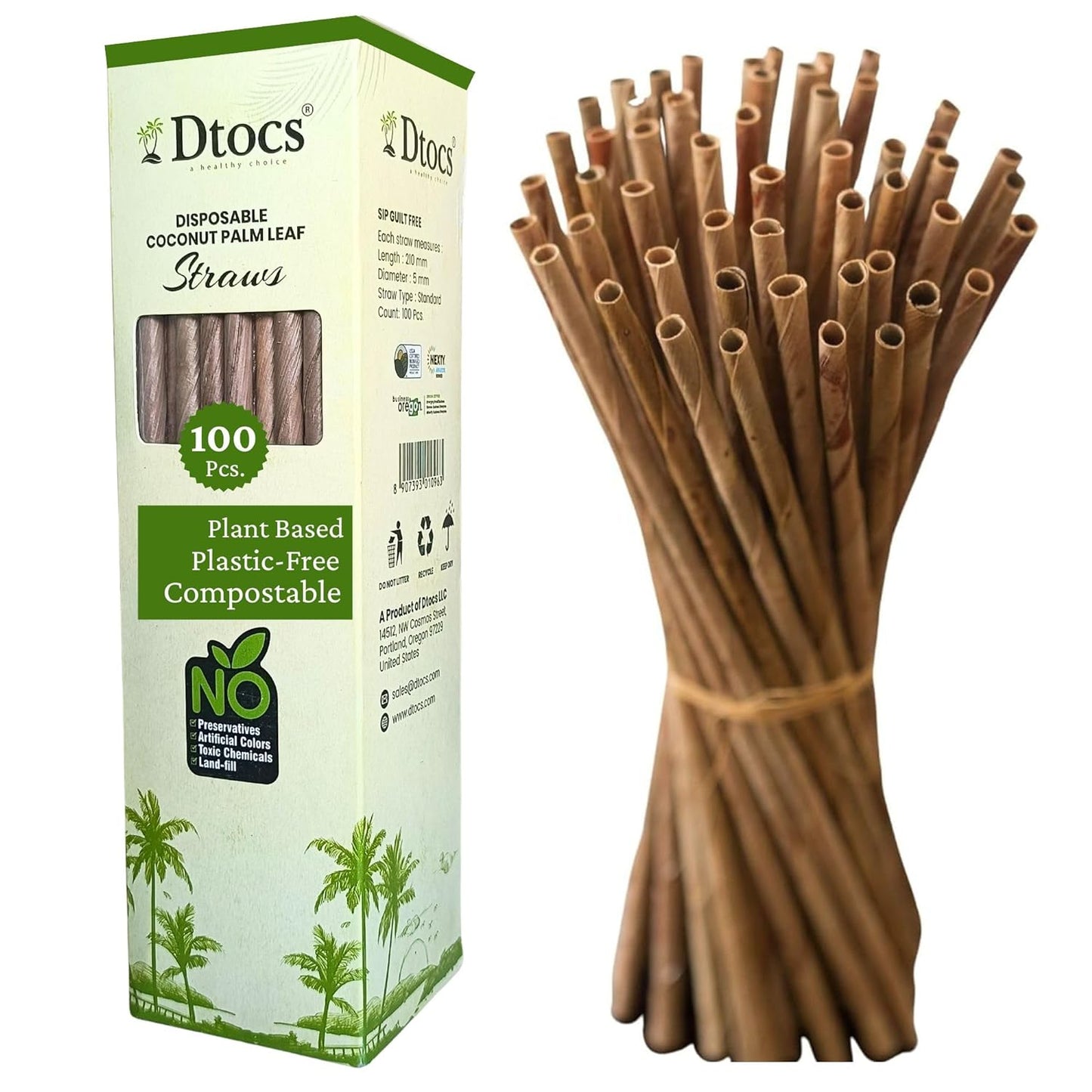 Coconut Leaf Disposable Straws (100)