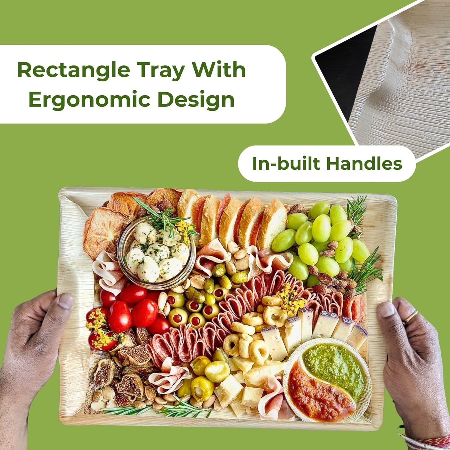 Dtocs Palm Leaf Disposable Rectangular Serving Trays 14"×10" (25)
