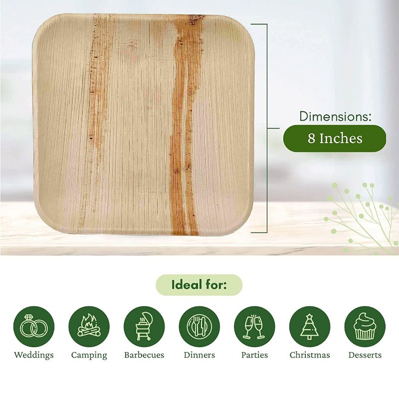 50 Sturdy Palm Leaf 8" Square Disposable Party Plates