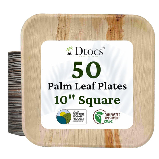 50 Sturdy 10" Square Palm Leaf Disposable Party Plates