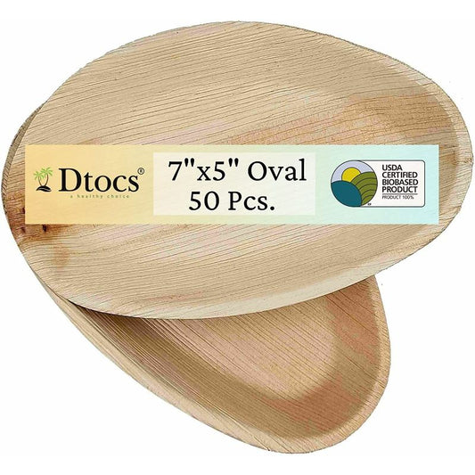 Dtocs Palm Leaf Plates Oval 5×7 Inch (50)