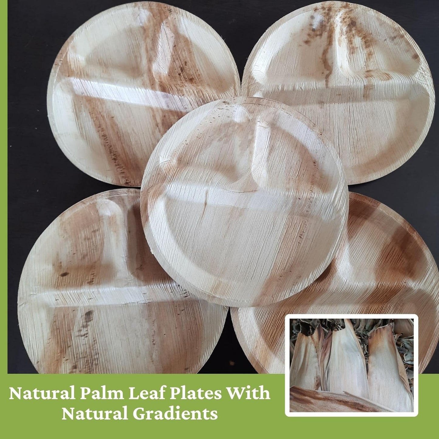 50 Palm Leaf 10" Round Compartment Party Plates
