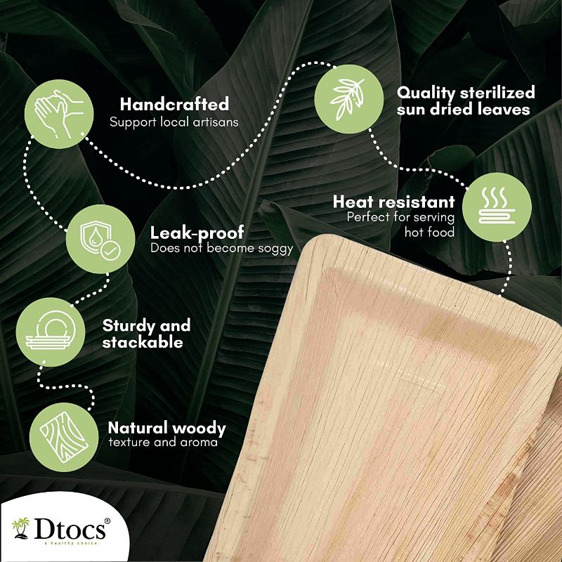 Dtocs Compostable Palm Leaf Rectangle Plates 5"x8" (50)