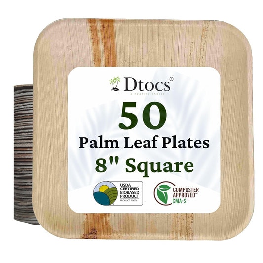 50 Sturdy Palm Leaf 8" Square Disposable Party Plates