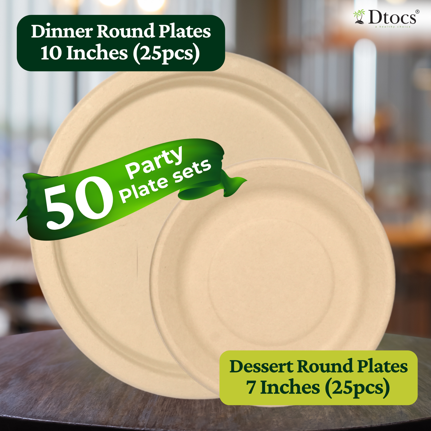 Dtocs Bamboo Fiber Plates 10&7 Inch Round (25 Pcs each)