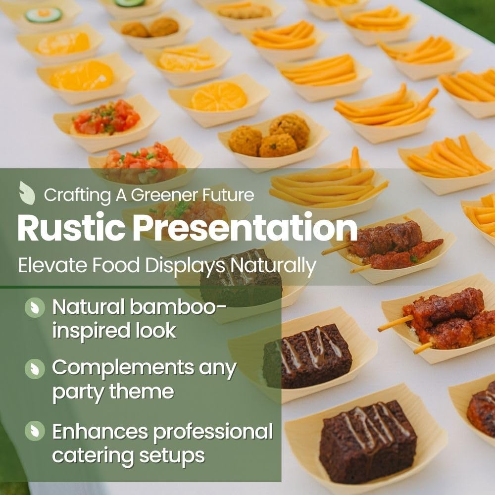 Dtocs Disposable Wooden Food Boat Plates 135mm (50 Pcs)