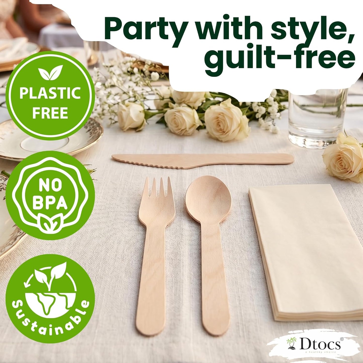 Dtocs Disposable Wrapped Cutlery Kits (100 Sets) - Knife, Fork, Spoon & Napkin