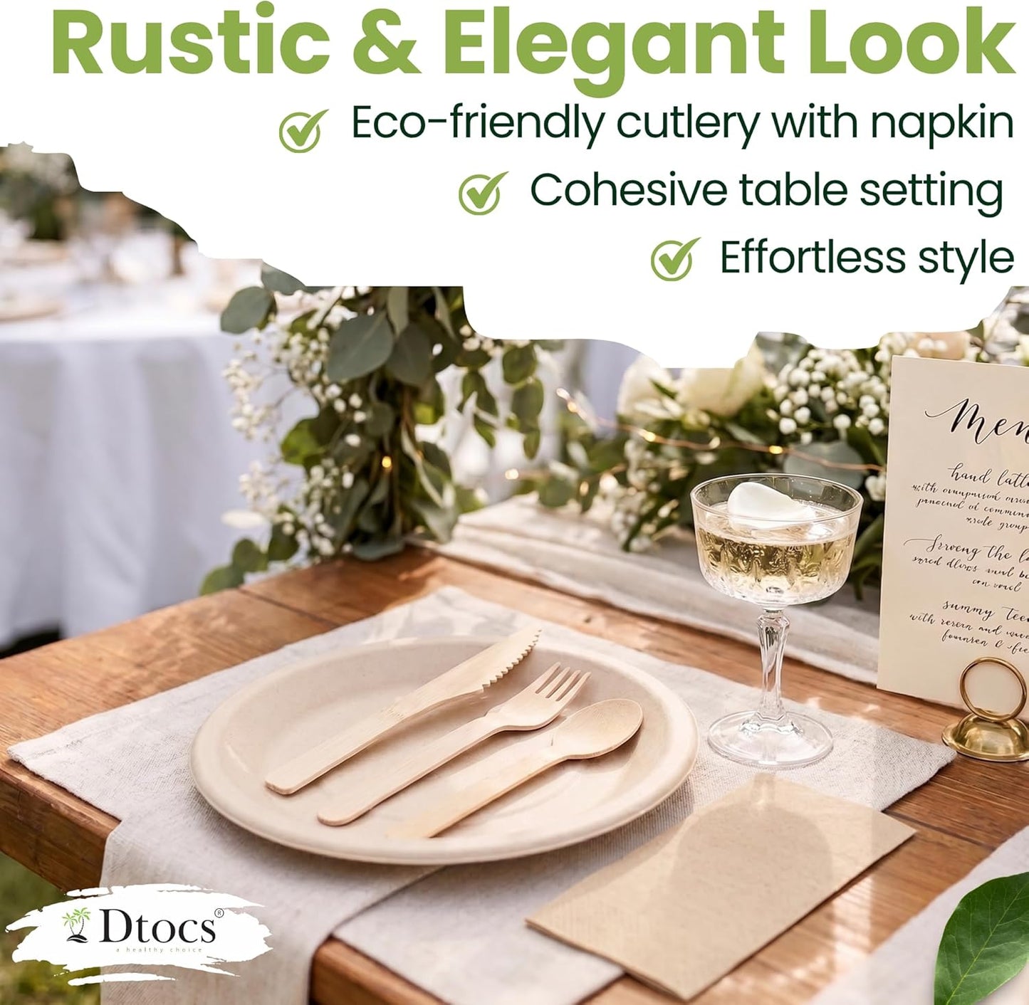 Dtocs Disposable Wrapped Cutlery Kits (100 Sets) - Knife, Fork, Spoon & Napkin