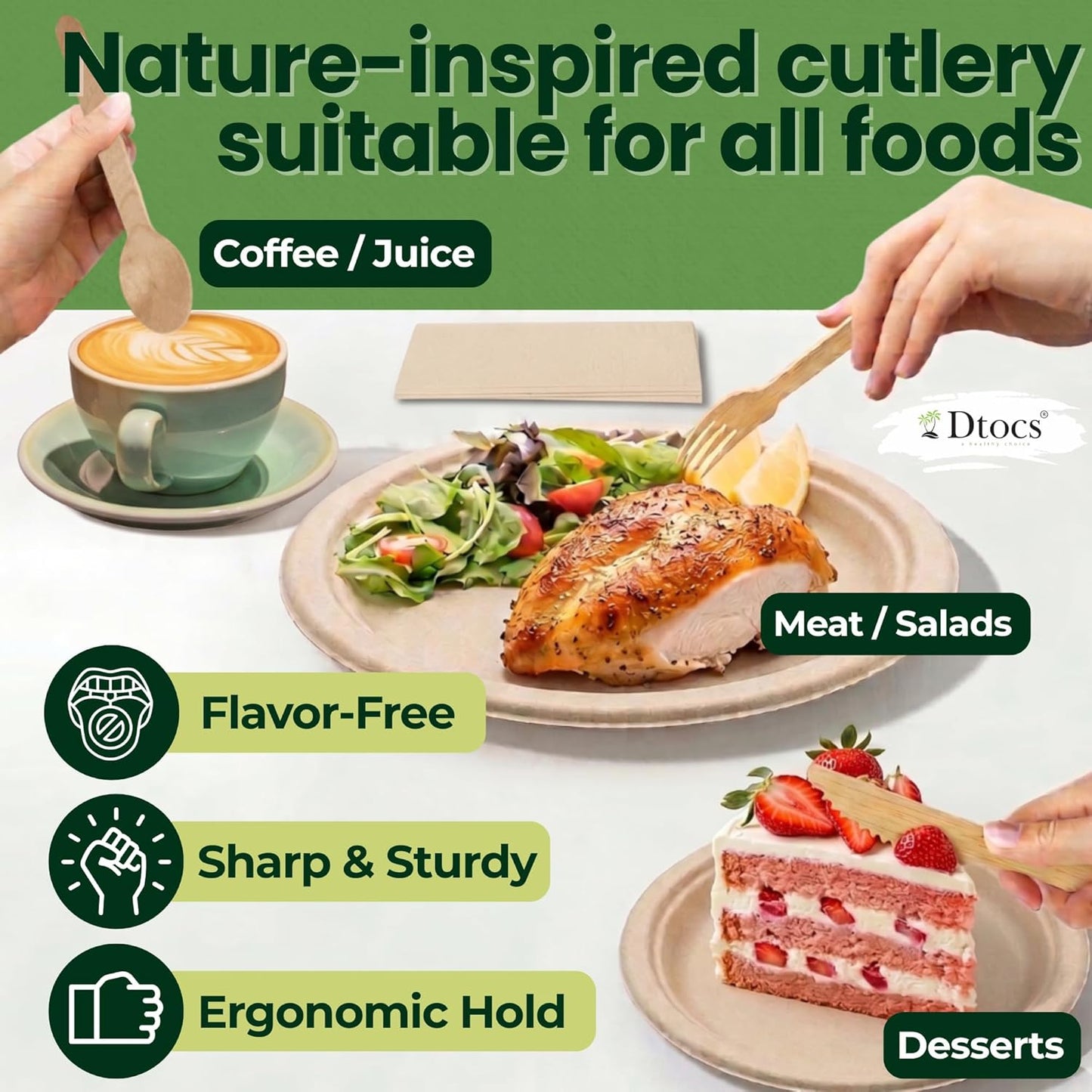 Dtocs Disposable Wrapped Cutlery Kits (100 Sets) - Knife, Fork, Spoon & Napkin