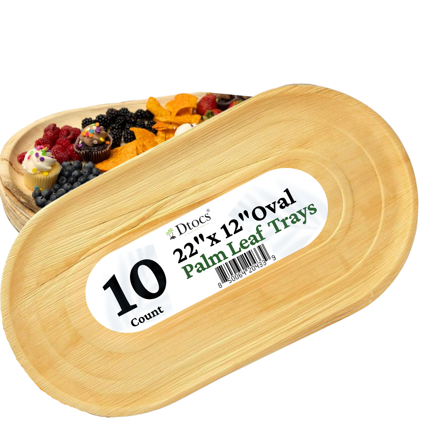 10 Oval Disposable Charcuterie Board 22"x12" Palm Leaf Tray