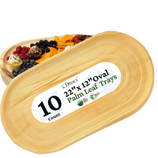 10 Oval Disposable Charcuterie Board 22"x12" Palm Leaf Tray