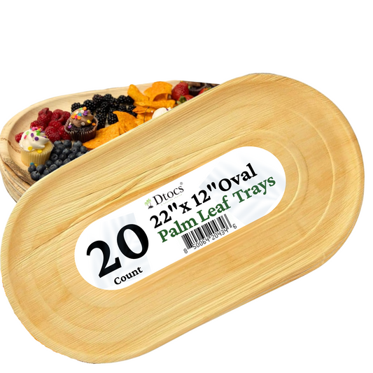 20 Oval Disposable Charcuterie Board 22"x12" Palm Leaf Tray