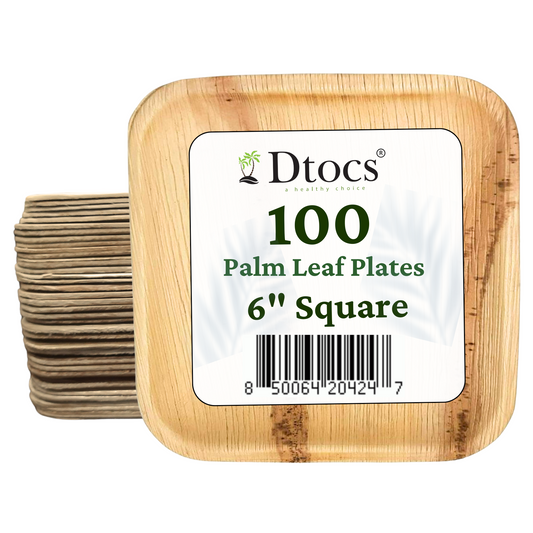 100 Sturdy Palm Leaf 6" Square Disposable Party Plates