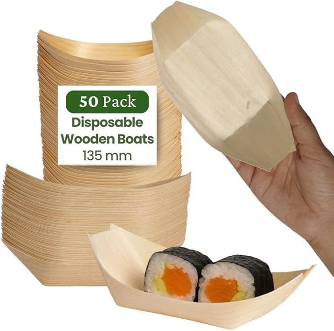 Dtocs Disposable Wooden Boat Plates 50 Pcs