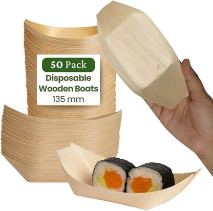 Dtocs Disposable Wooden Boat Plates 50 Pcs