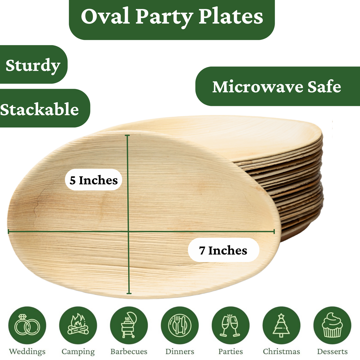 50 Palm Leaf 5"x7" Oval Party Plate Set