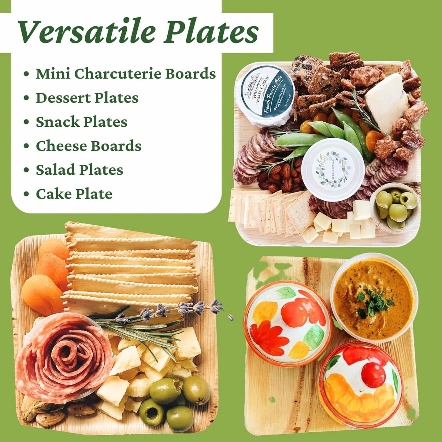 50 Sturdy Palm Leaf 7" Square Disposable Party Plates