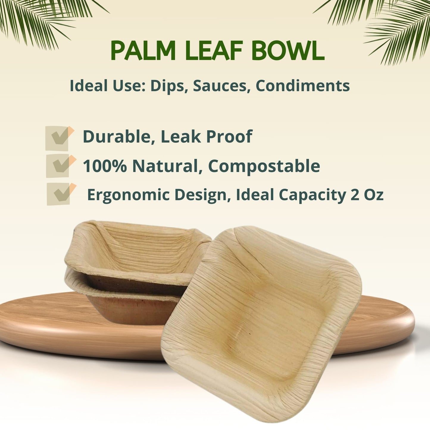 Dtocs Palm Leaf Disposable Round Bowls