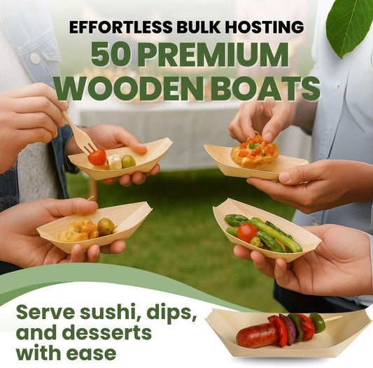 Dtocs Disposable Wooden Boat Plates 50 Pcs